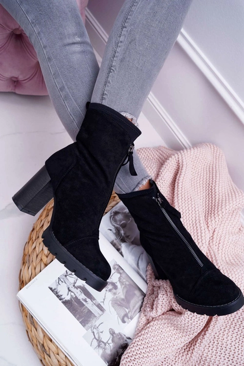 Botki Damskie Na Słupku Czarne Frann