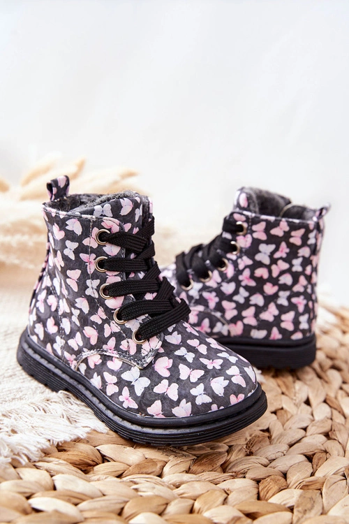 Skórzane Botki Ocieplane Wełną Szare W Motyle Amy