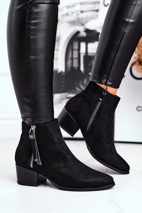 Damskie botki na obcasie ocieplane czarne Discretely