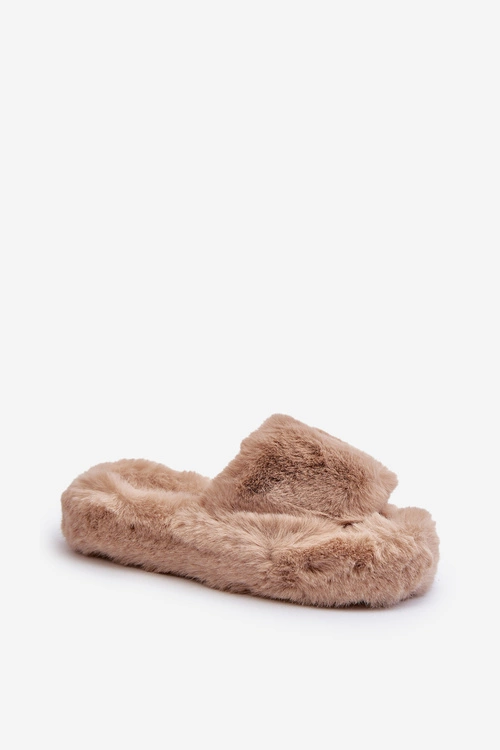 Damskie Futrzane Kapcie Beżowe Stepia