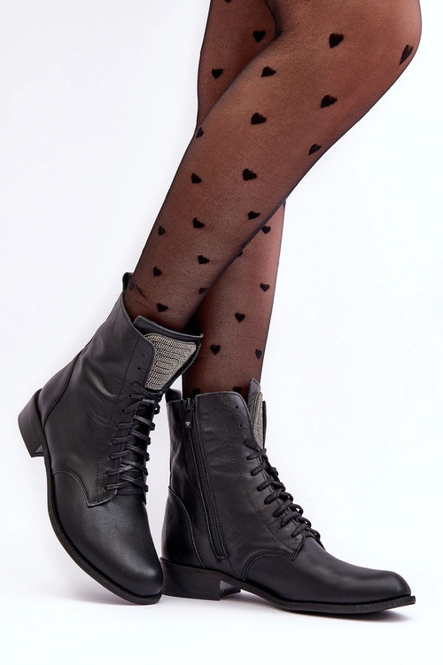 Skórzane Botki Damskie Czarne Nicole 2848