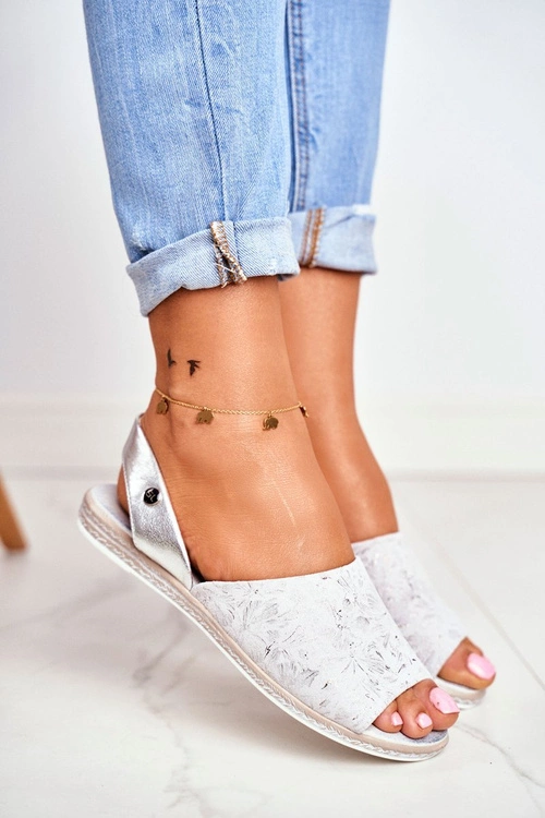 Sandały Damskie Płaskie Sergio Leone Srebrne SK030