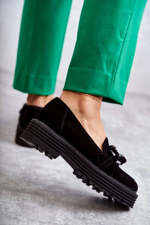 Damskie Półbuty Zamszowe Laura Messi 2523 Czarne