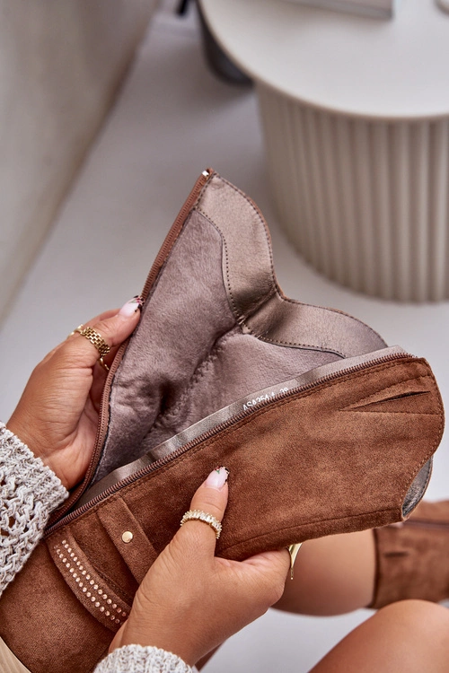 Kozaki Damskie Do Połowy Łydki Na Słupku Ocieplane Camel Ivanelis