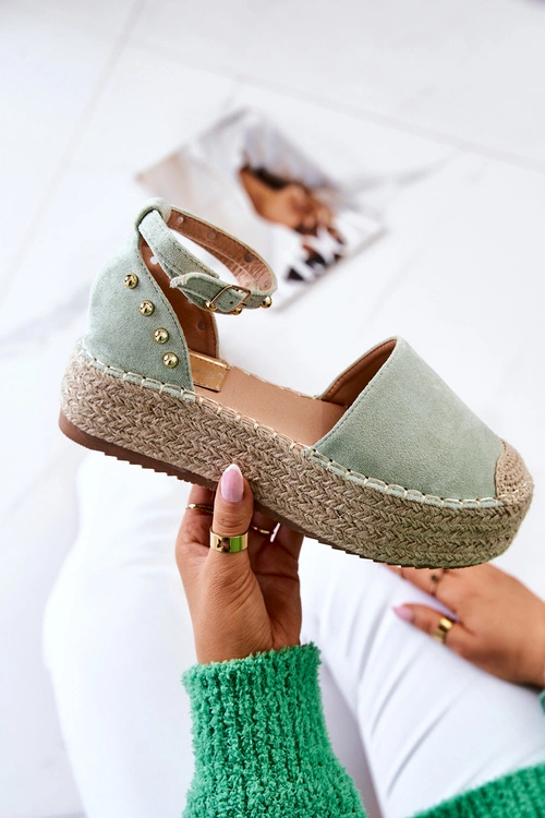Espadryle Sandały Z Dżetami Zielone Lillian