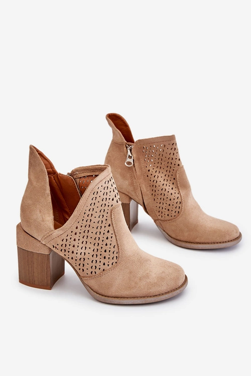 Zamszowe Botki Z Wycięciem Beżowe Layne