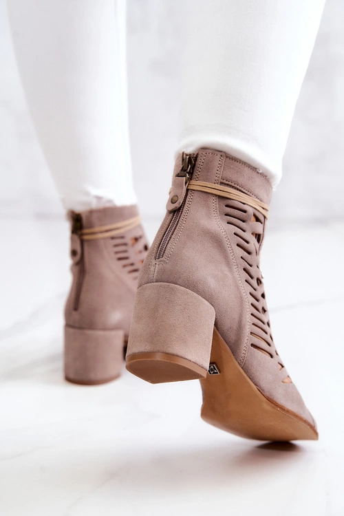 Zamszowe Ażurowe Botki Maciejka 05508-04 Beżowe