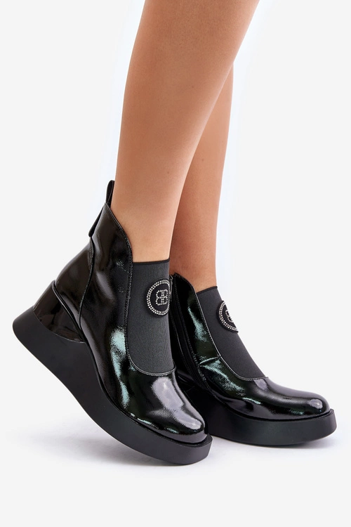 Skórzane Botki Na Koturnie D&A MR880-137 Czarne