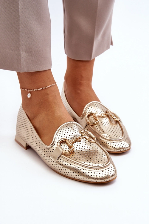 Mokasyny Damskie Na Płaskim Obcasie Z Ozdobą Złote Iluvana