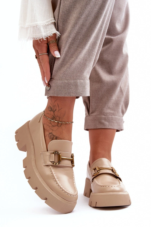 Damskie Półbuty Loafery Z Ozdobą Beżowe Peuria