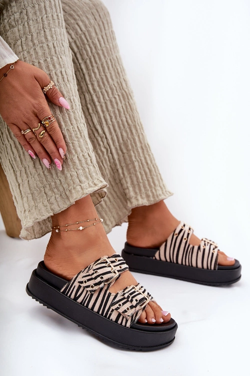 Klapki Damskie Z Klamrami Na Platformie Zebra Nilatha