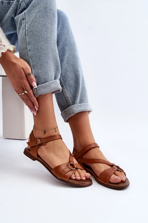 Zazoo 40182 Skórzane Sandały Damskie Brązowe