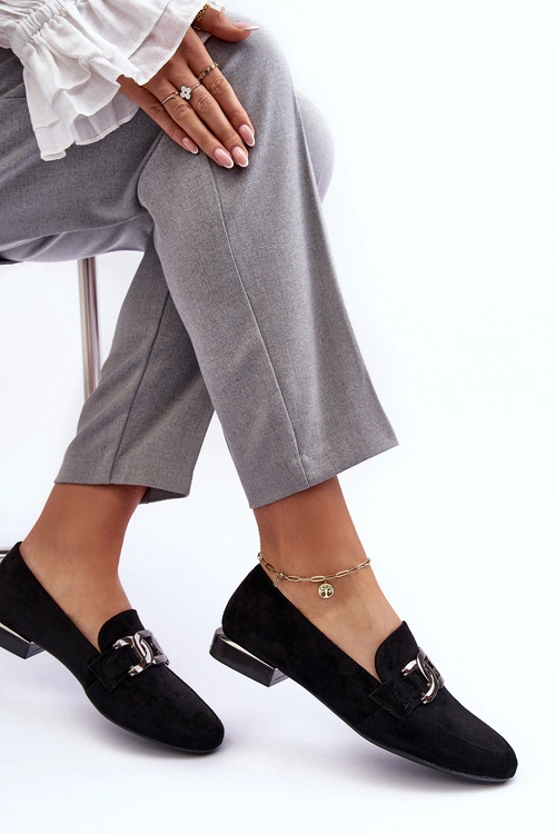 Mokasyny Damskie Z Ozdobą Czarne Camilena - Zamsz