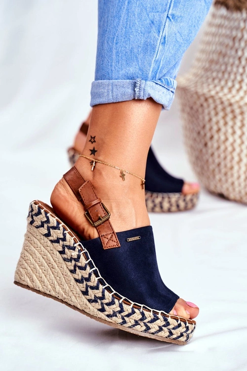 Sandały Damskie Na Koturnie Big Star Granatowe FF274980