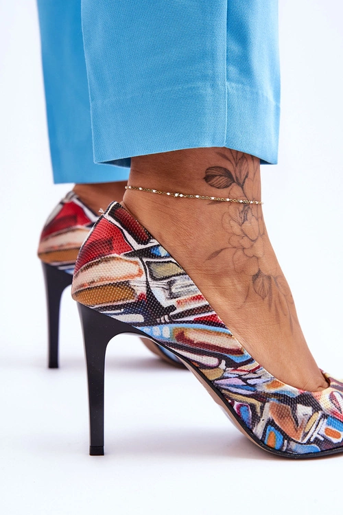 Modne Skórzane Szpilki Lewski Shoes 2659 Czarno-Niebieskie