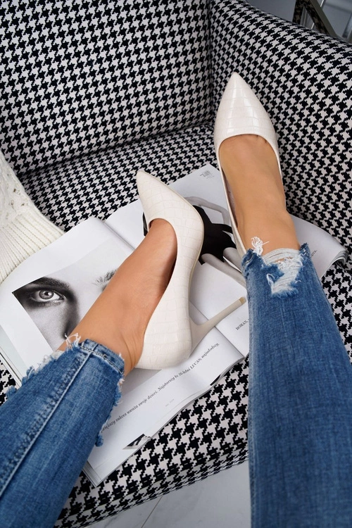 Szpilki Damskie Aligator Print Beżowe Flop