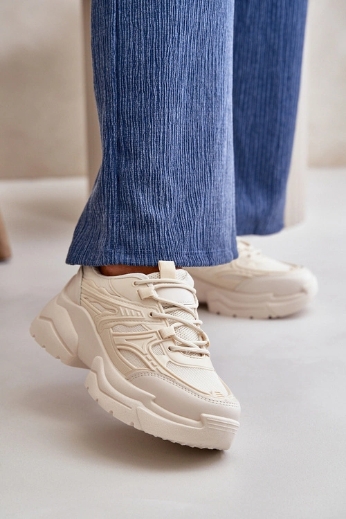 Buty Sportowe Sneakersy Damskie Na Masywnej Podeszwie Jasnobeżowe Lerista