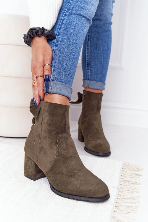 Damskie Ocieplane Botki Na Słupku Zielone Kayla