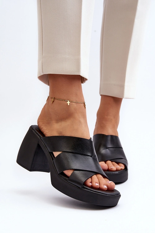 Zazoo 40373 Skórzane Klapki Na Klocku Czarne