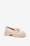 Mokasyny Damskie Eko Skórzane Ze Złotym Detalem Beżowe Ravalissea 