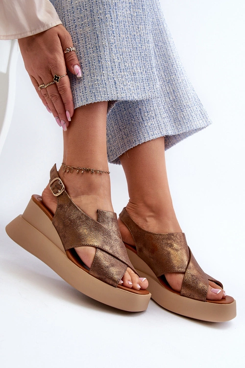Sandały Damskie Z Eko Skóry Na Platformie I Koturnie Miedziane Vaiara