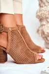 Botki Damskie Ażurowe Peep Toe Camel Paradise