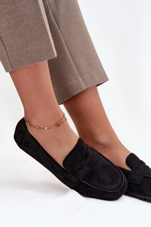 Loafersy Mokasyny Damskie Płaskie Czarne Roseline