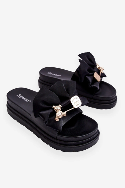 Klapki Z Kokardą I Ozdobnym Misiem Czarne Suzy