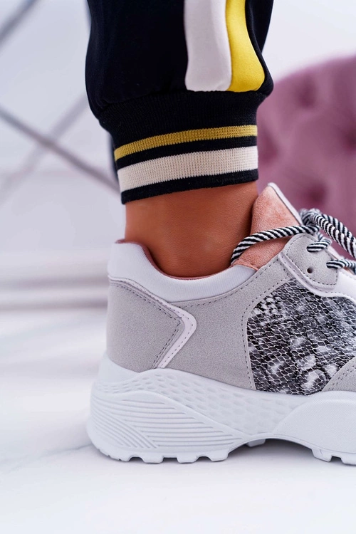 Sportowe Damskie Buty Wysoka Podeszwa Różowe Skóra Węża Chillout