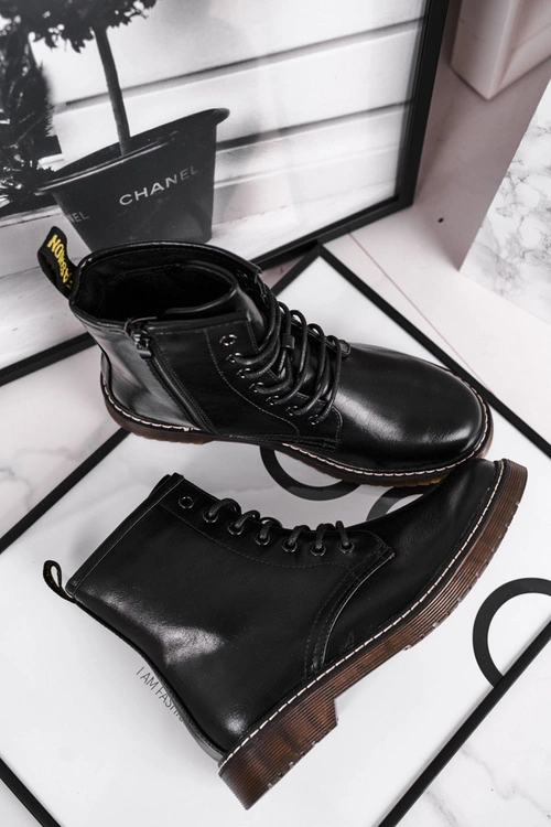 Botki Damskie Trapery Glany Czarne Marita