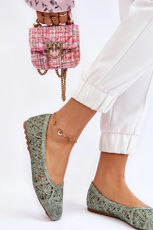 Ażurowe Modne Baleriny Zielone Thiago