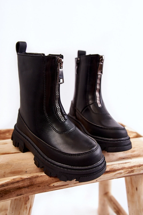 Modne Wysokie Skórzane Botki Na Suwak Czarne Daffy