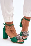 Eleganckie Sandały Z Kryształami Na Obcasie Zielone Cameron