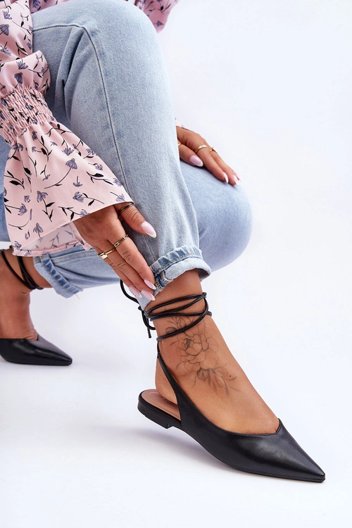 Damskie Wiązane Baleriny Czarne Lilly Ann