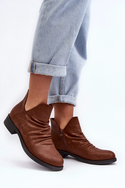 Ocieplane Niskie Botki Z Marszczeniem Brązowe Sakaala