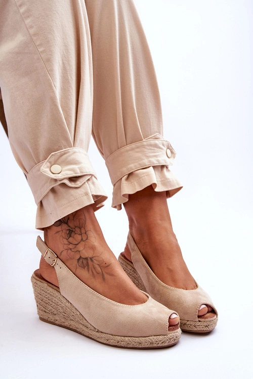 Zamszowe Sandały Na Koturnie Beżowe Elsie