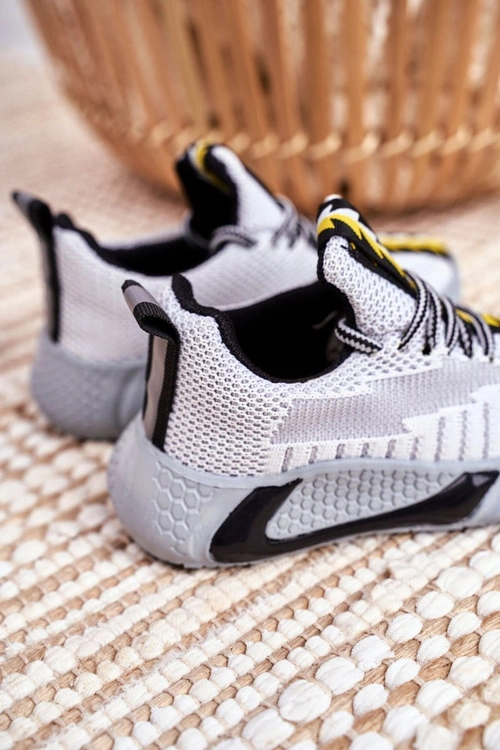 Sportowe Buty Dziecięce Szaro Białe Stich