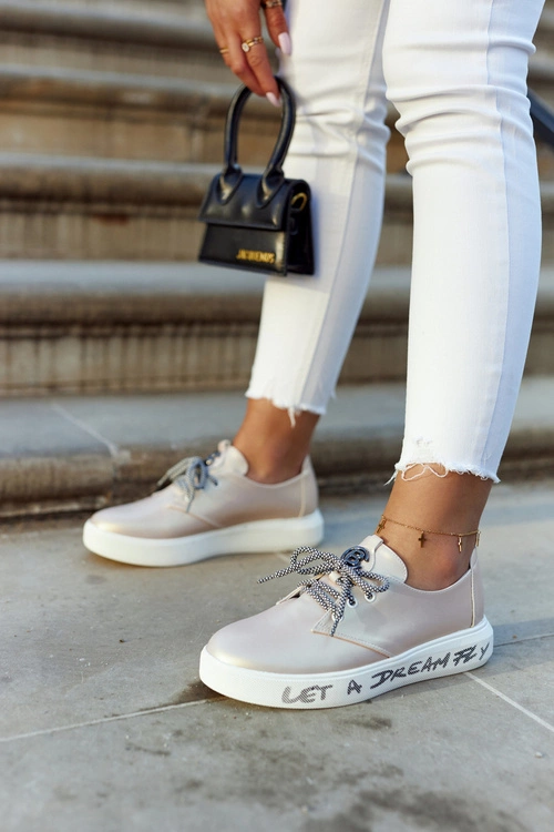 Damskie Skórzane Tenisówki Z Ozdobą Metaliczny Róż Carrey