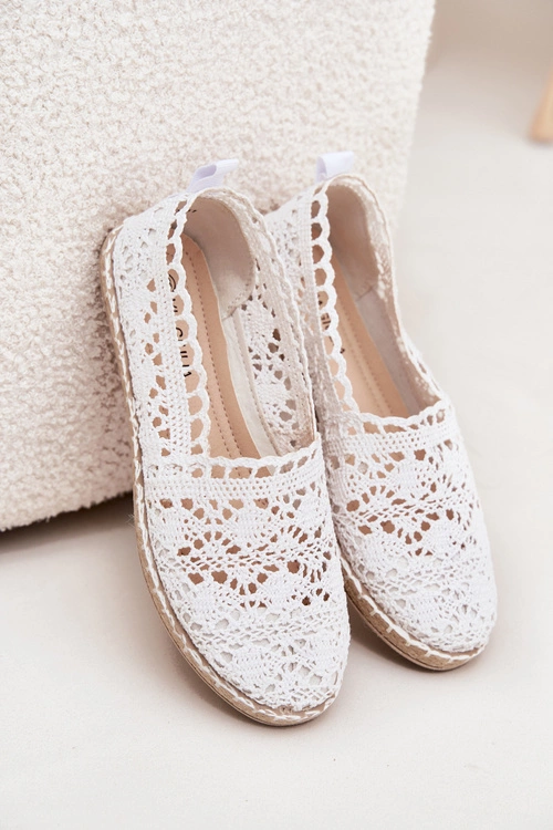 Koronkowe Espadryle Damskie Białe Adelira