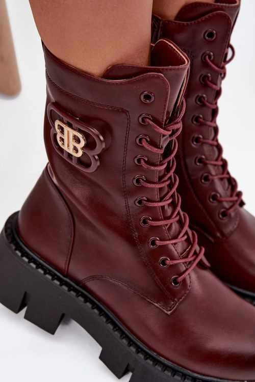 Ocieplane Botki Wokrery Damskie Z Ozdobą Bordowe Melisse