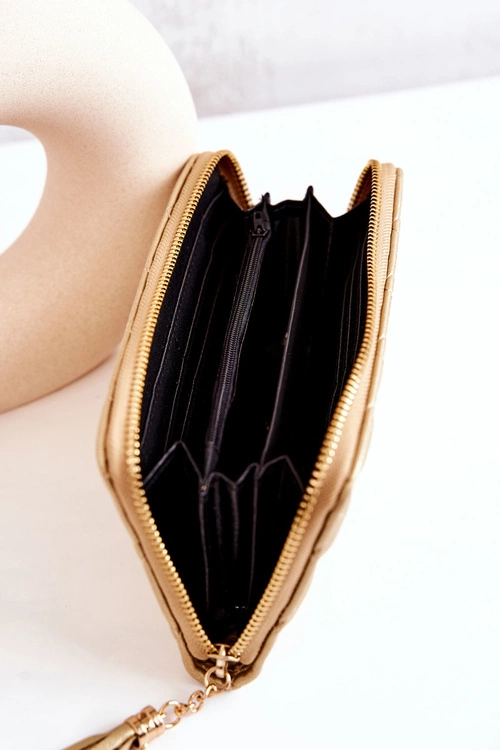 Duży Pikowany Portfel Z Frędzelkiem Złoty Selley