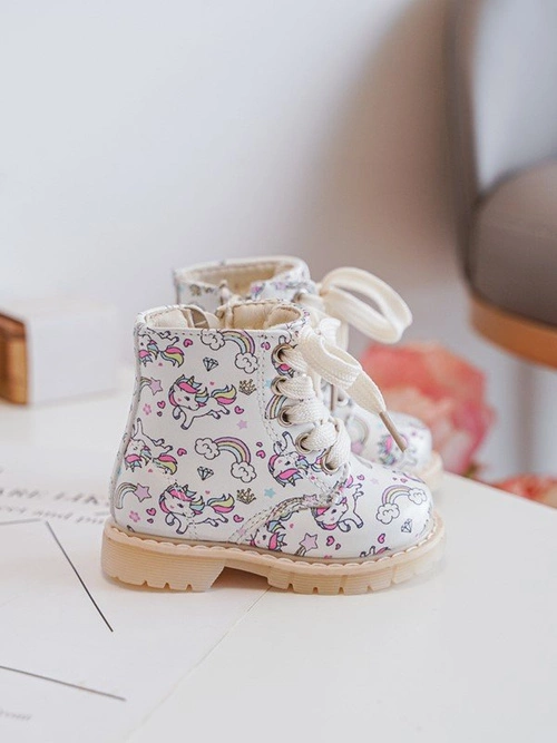 Ocieplane Botki Dziecięce Na Suwak Beżowe Dolida - Kucyki