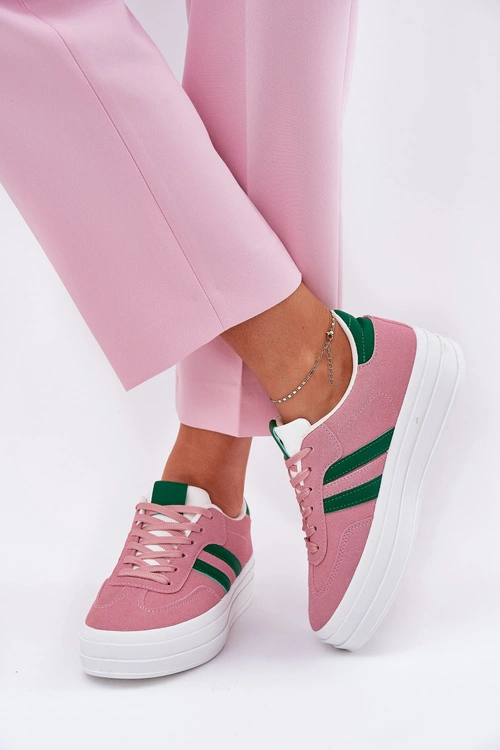 Stylowe Sneakersy Damskie Na Platformie Różowe Silavia