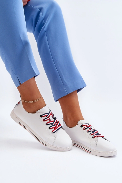 Damskie Skórzane Tenisówki Białe Litzy