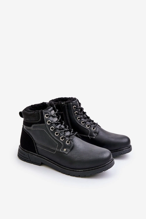 Ocieplane Trapery Męskie Z Eko Skóry Czarne Venredia