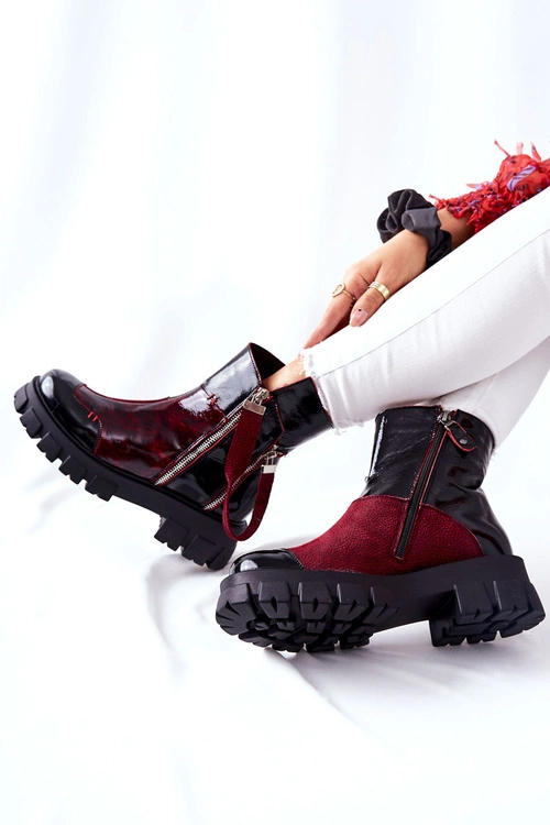 Skórzane Botki Sztyblety Maciejka Czarno-Bordowe 05137-33