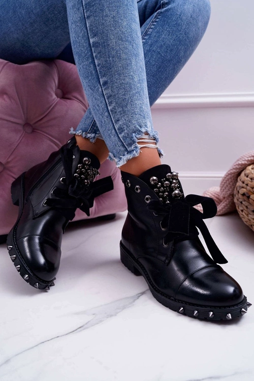 Damskie Botki Ocieplane Wstążka Ćwieki Grethan