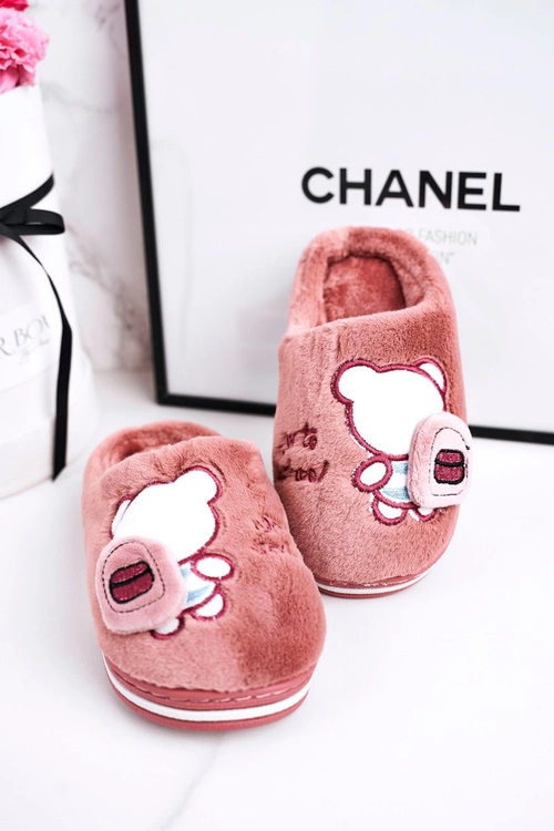 Dziecięce Klapki Papcie Z Misiem Pudrowy Róż Go To School