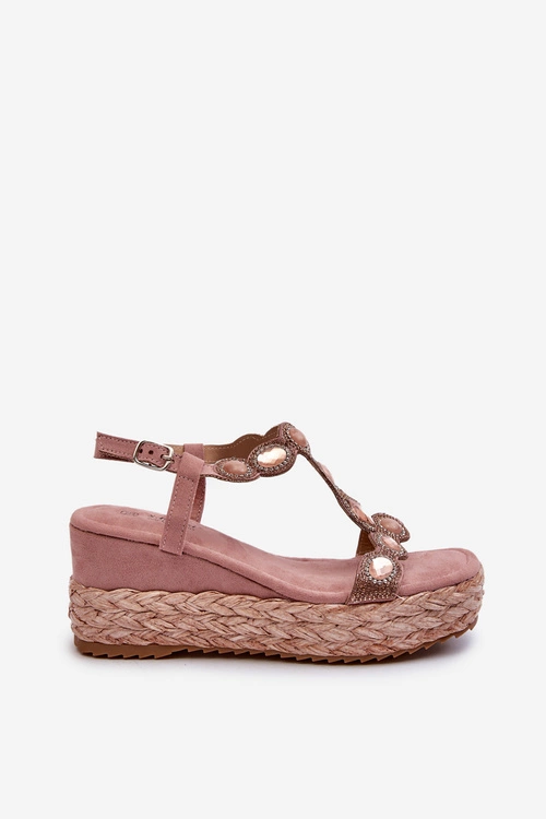 Damskie Sandały Na Koturnie Z Plecionką S.Barski MY291 Różowe