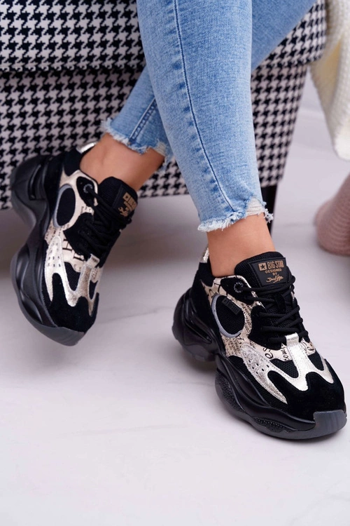 Damskie Sportowe Obuwie Big Star by Daniel Lopez Czarno Złote FF274A524